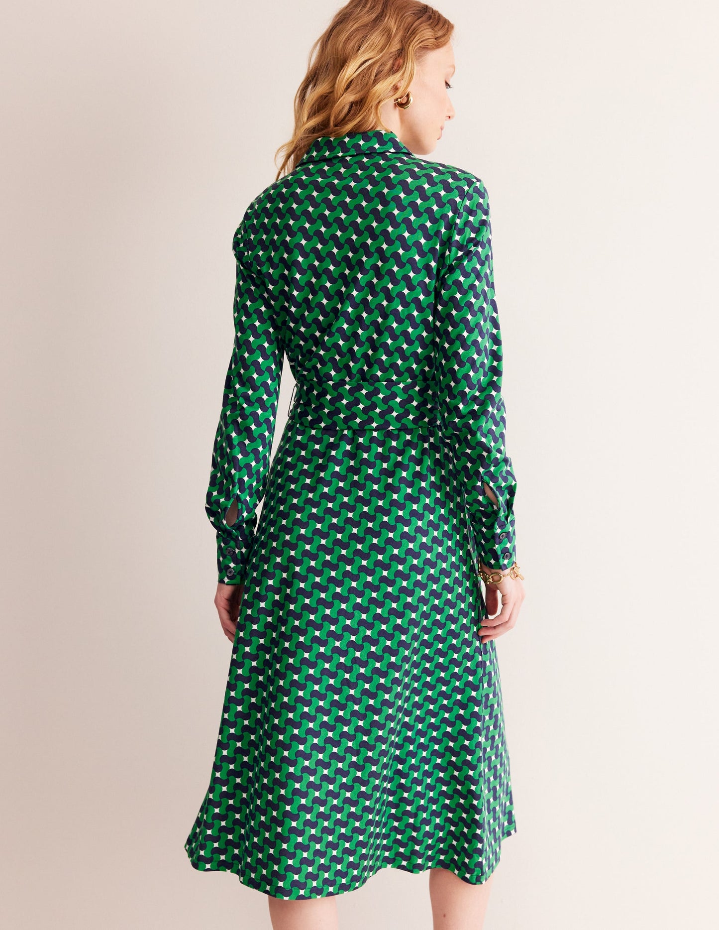 Laura Jersey Midi Shirt Dress-Rich Emerald, Terrace Swirl