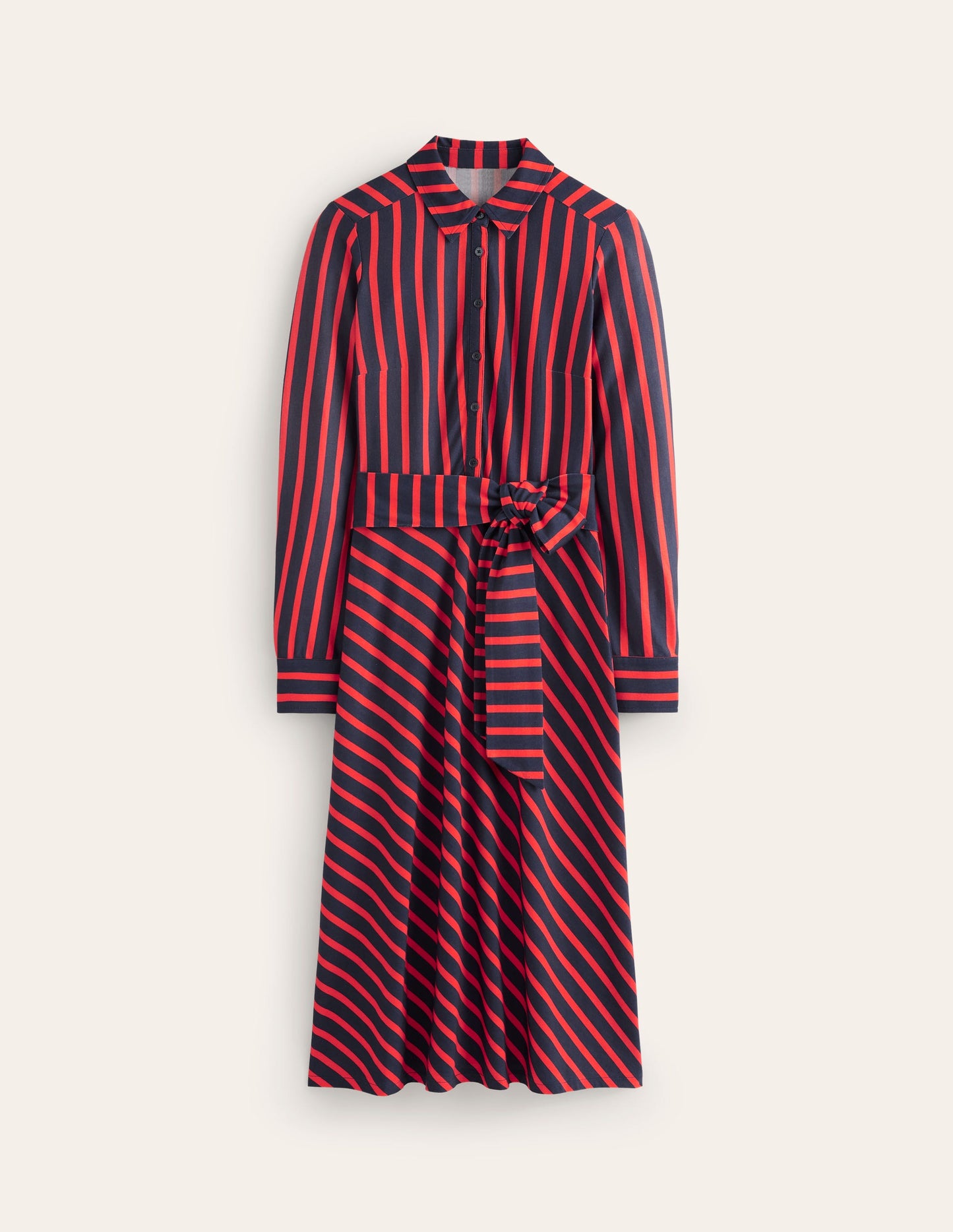 Laura Jersey Midi Shirt Dress-Navy, Rouge Stripe