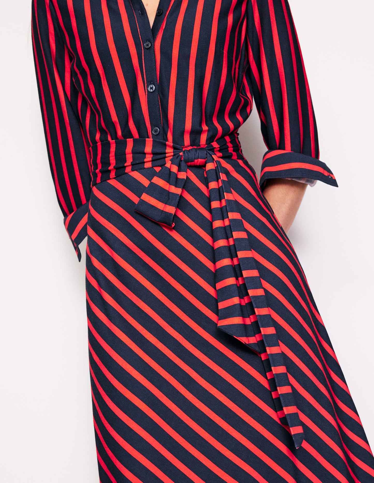 Laura Jersey Midi Shirt Dress-Navy, Rouge Stripe