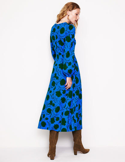 Crew Neck Ponte Dress-Blue, Silhouette Sprig