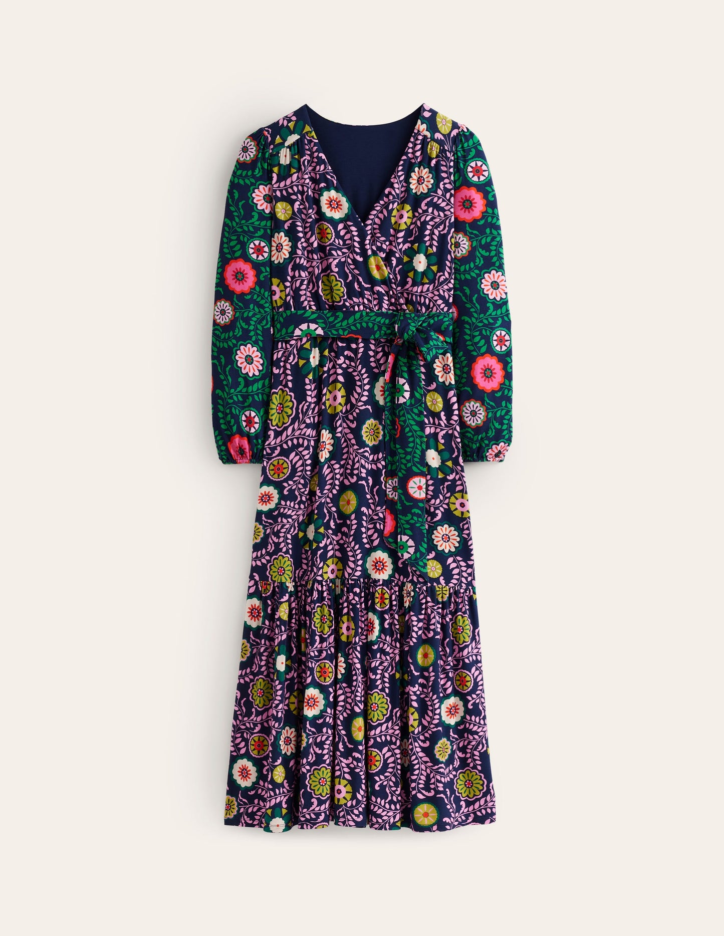 Ophelia Wrap Midi Jersey Dress-Multi, Meadow Vine