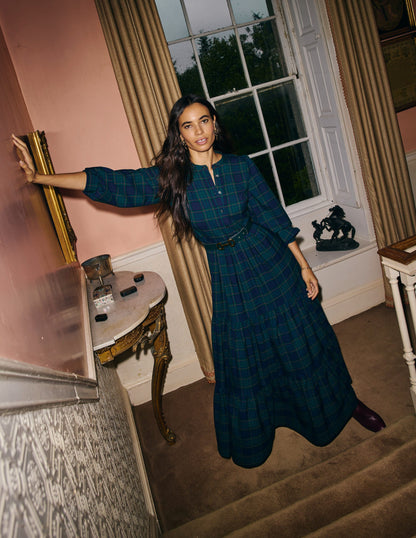 Alba Check Maxi Dress-Navy and Green Check