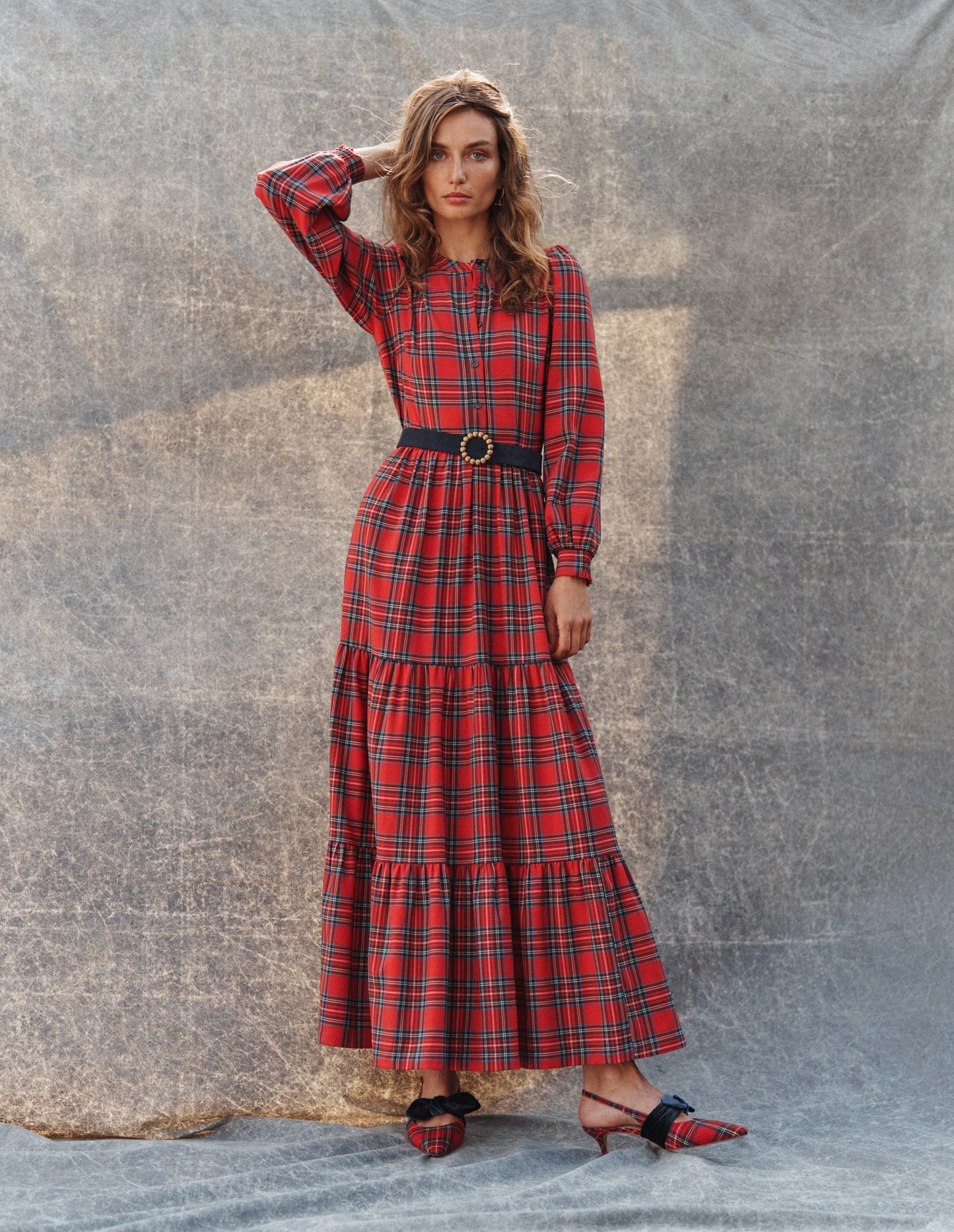 Alba Check Maxi Dress-Red and Blue Check