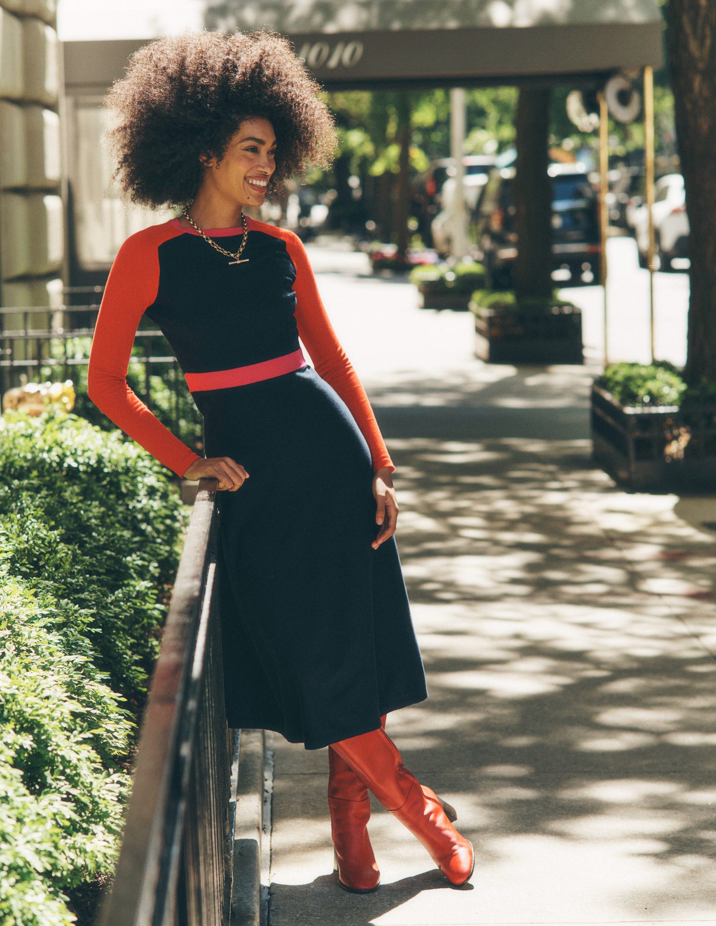 Marta Knitted Midi Dress-Navy, Rouge Colourblock