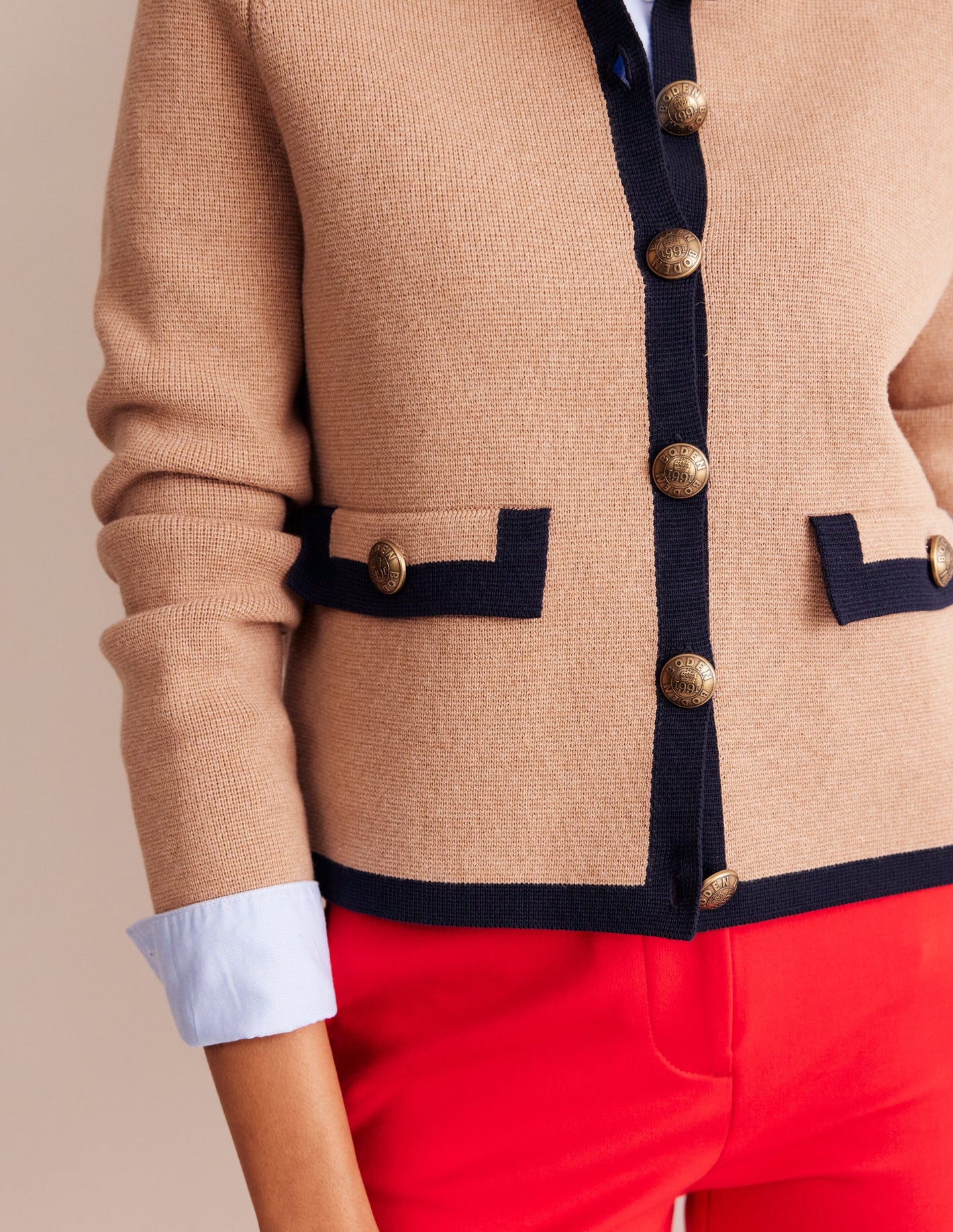 Holly Knitted Jacket-Camel, Navy