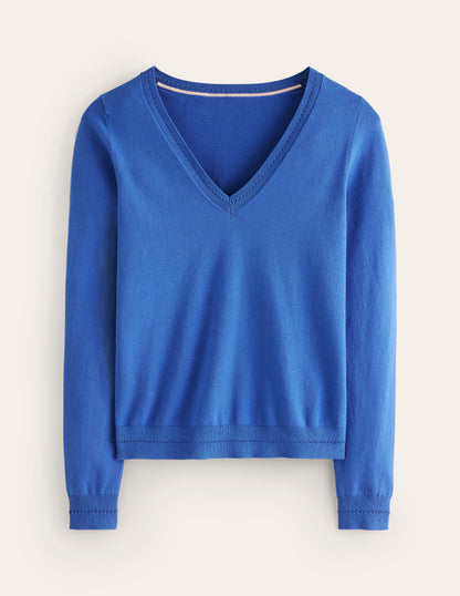 Catriona Cotton V-Neck Sweater-Blue Jay