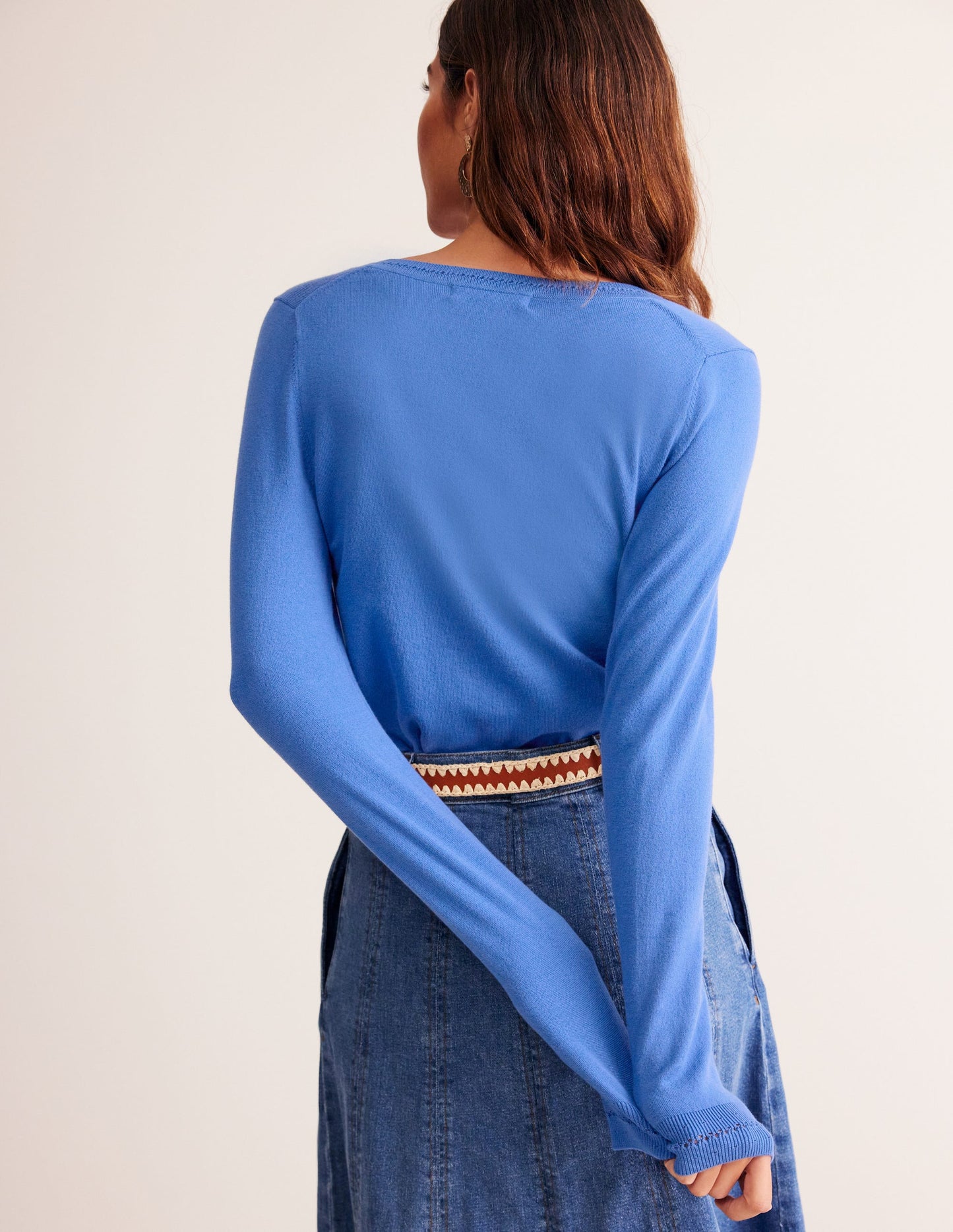 Catriona Cotton V-Neck Sweater-Blue Jay