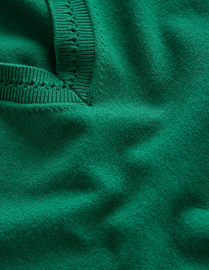 Catriona Cotton V-Neck Sweater-Malachite Green