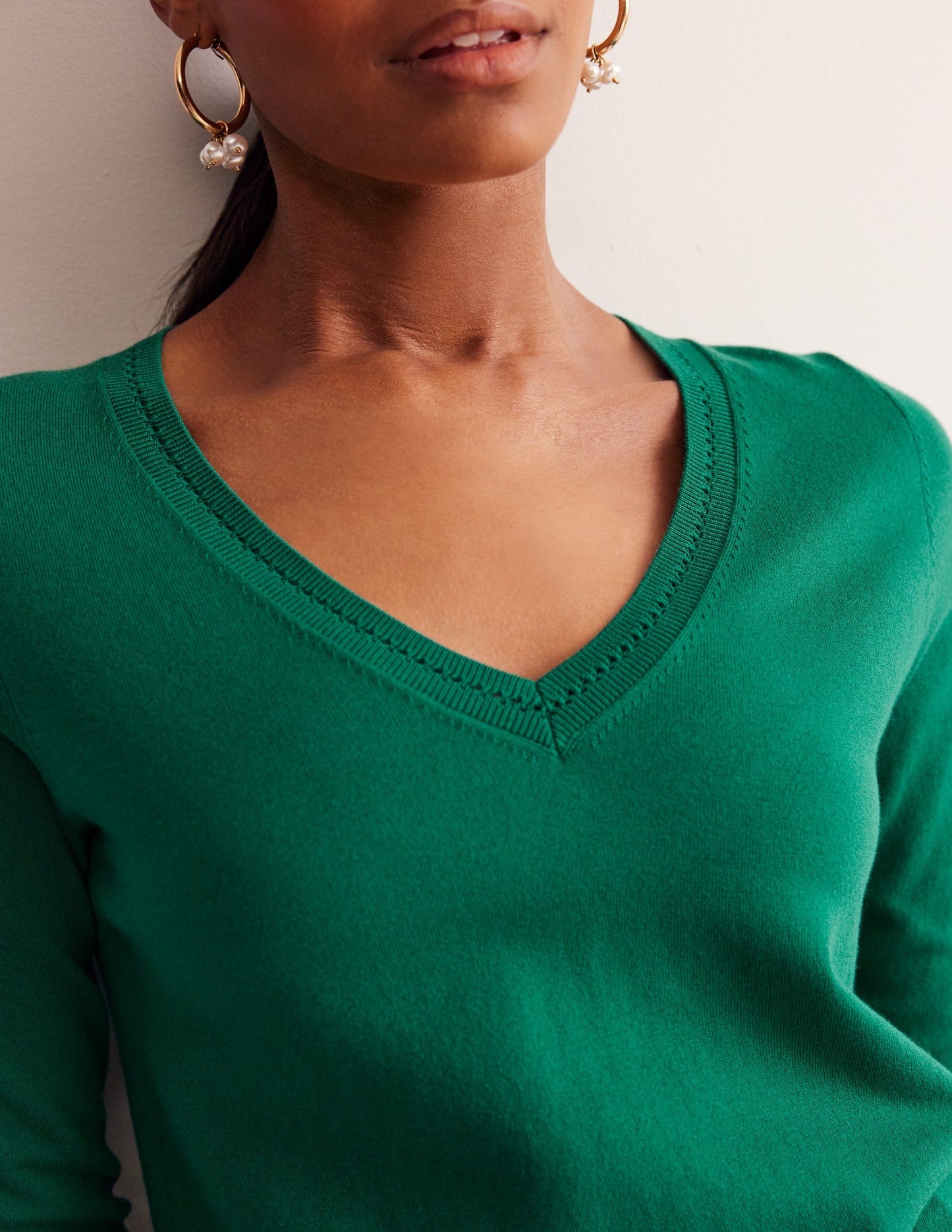 Catriona Cotton V-Neck Sweater-Malachite Green