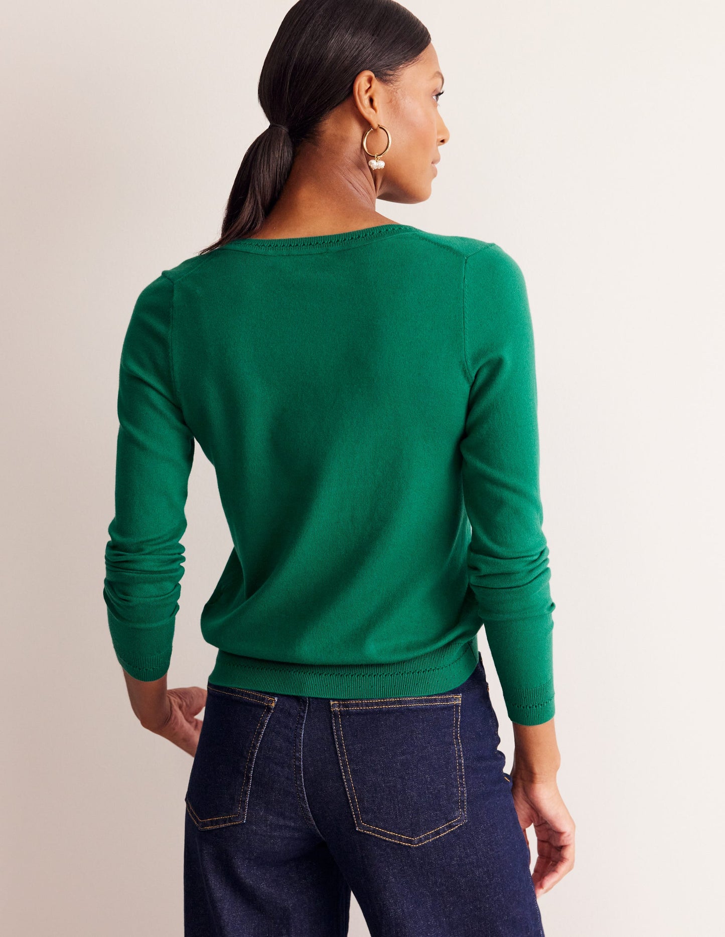 Catriona Cotton V-Neck Sweater-Malachite Green