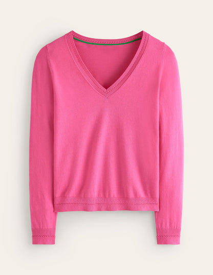 Catriona Cotton V-Neck Sweater-Carmine Rose Pink