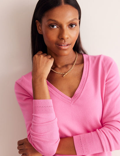 Catriona Cotton V-Neck Sweater-Carmine Rose Pink