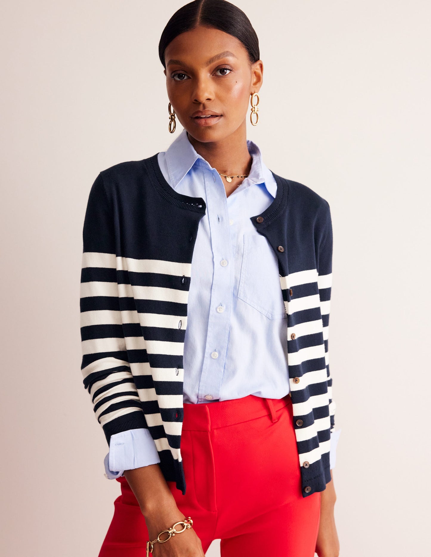 Catriona Cotton Cardigan-Navy/ Ivory