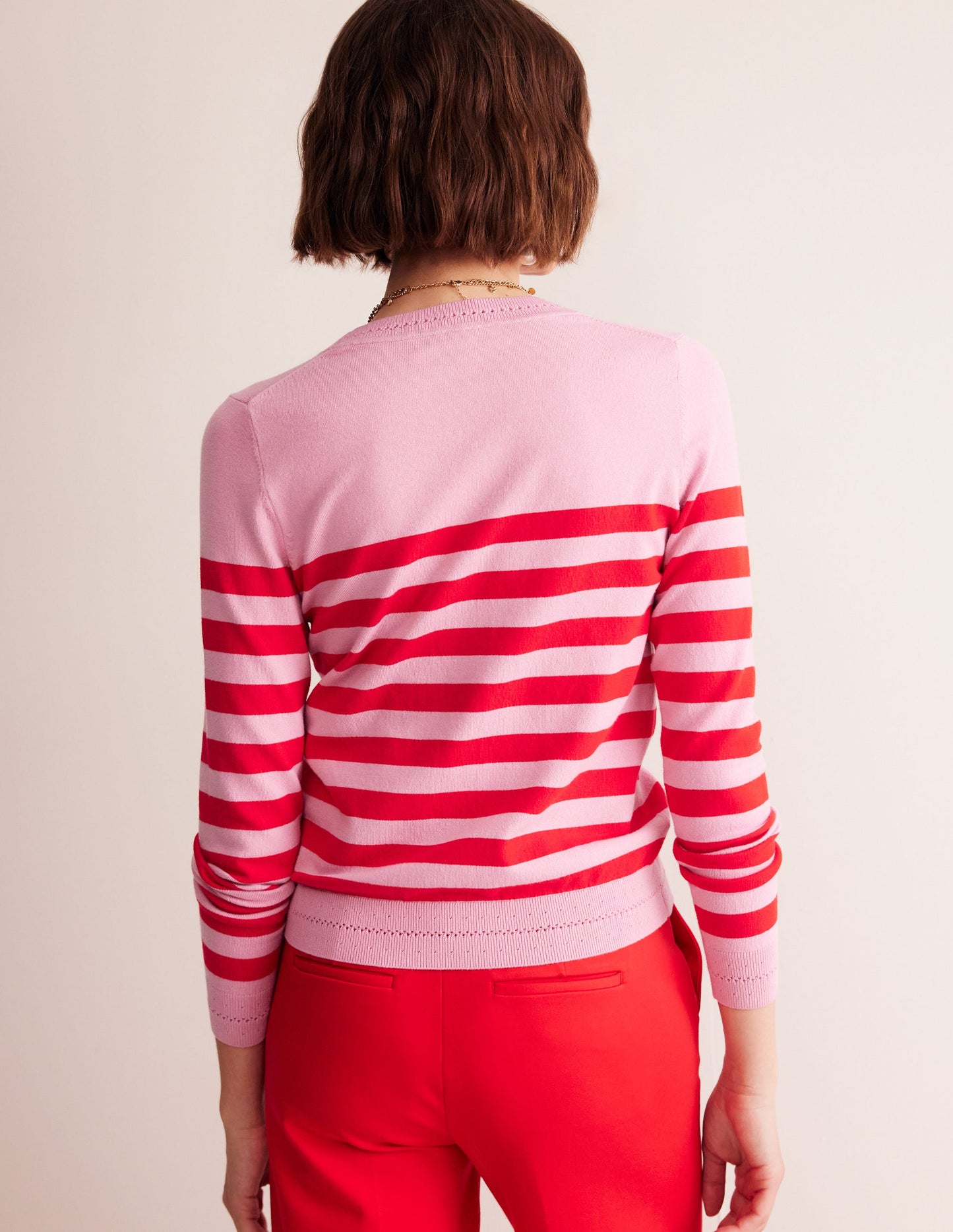 Catriona Cotton Crew Sweater-Old Rose Pink, Rouge Red