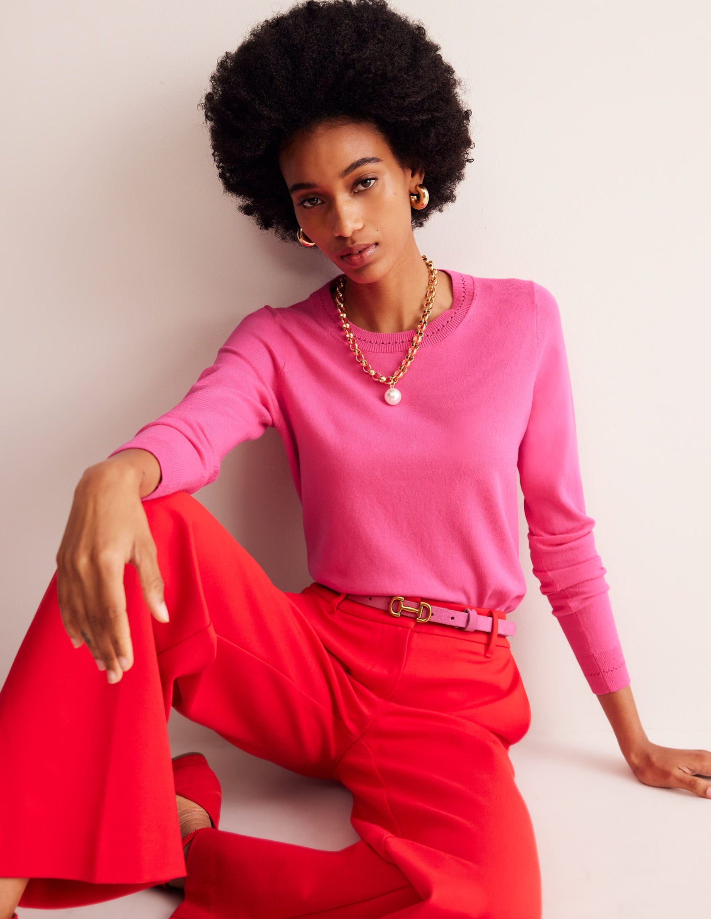 Catriona Cotton Crew Sweater-Carmine Rose Pink