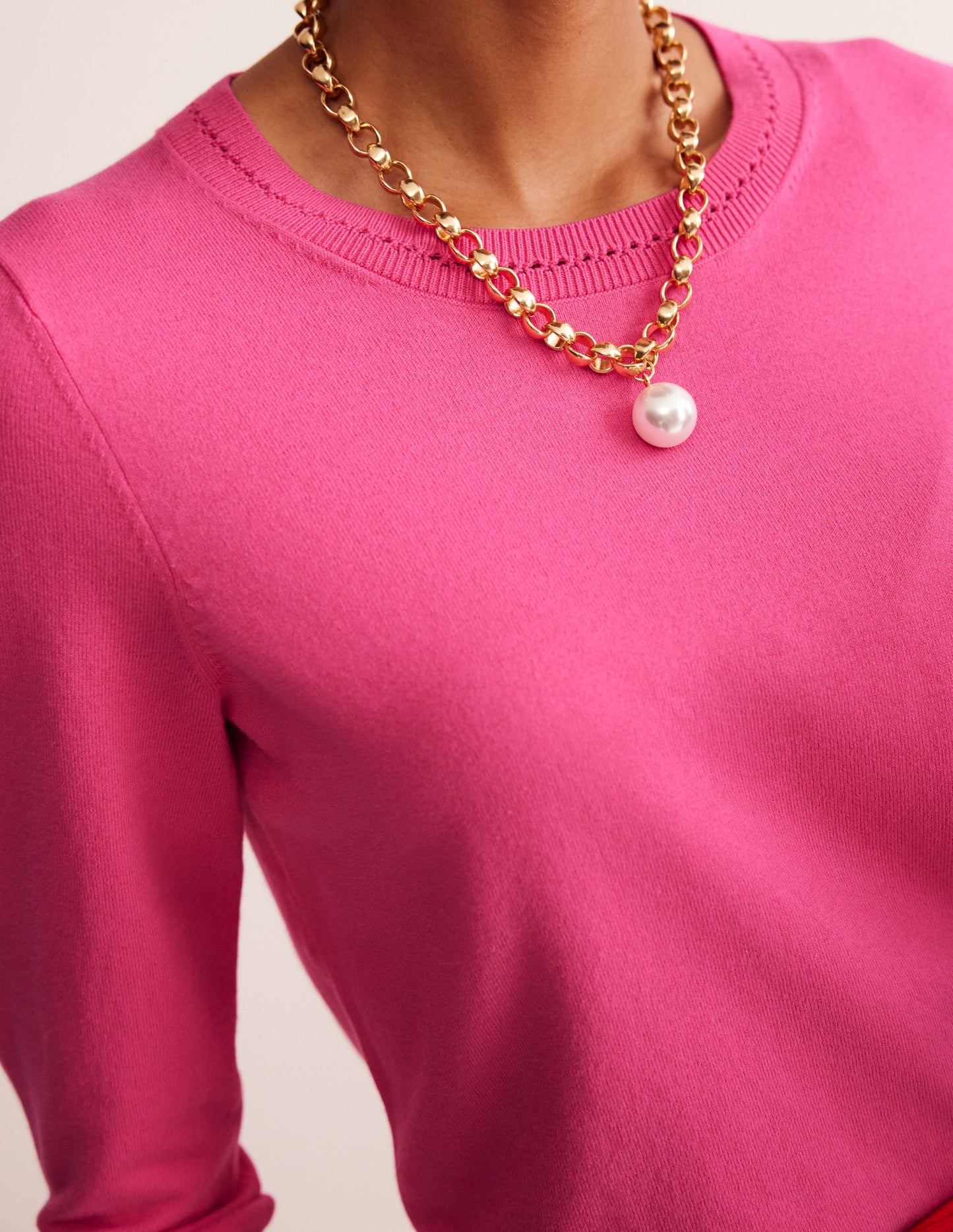 Catriona Cotton Crew Sweater-Carmine Rose Pink