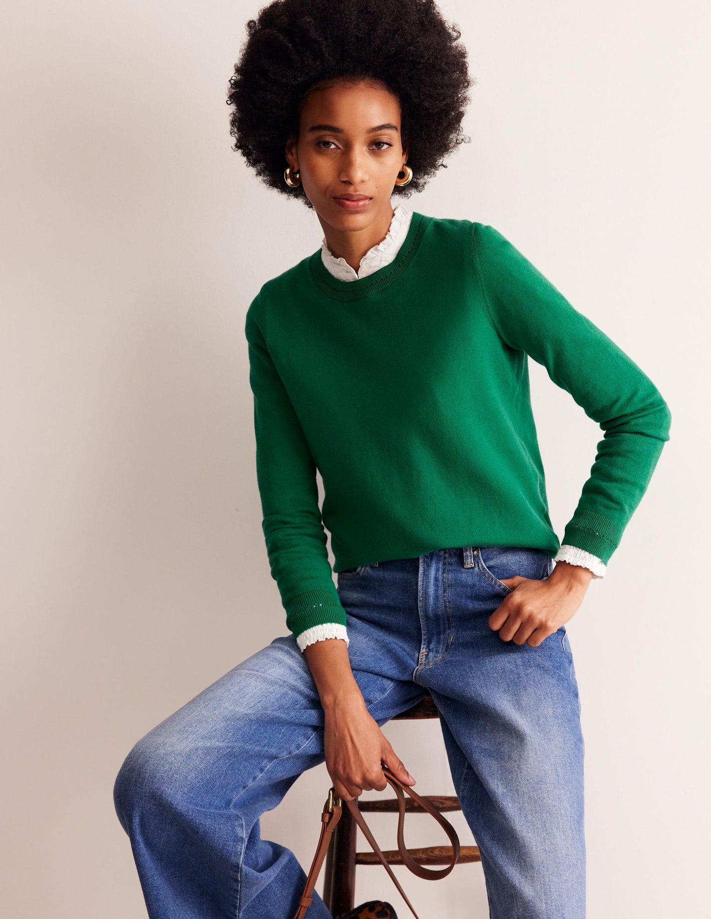 Catriona Cotton Crew Sweater-Malachite Green