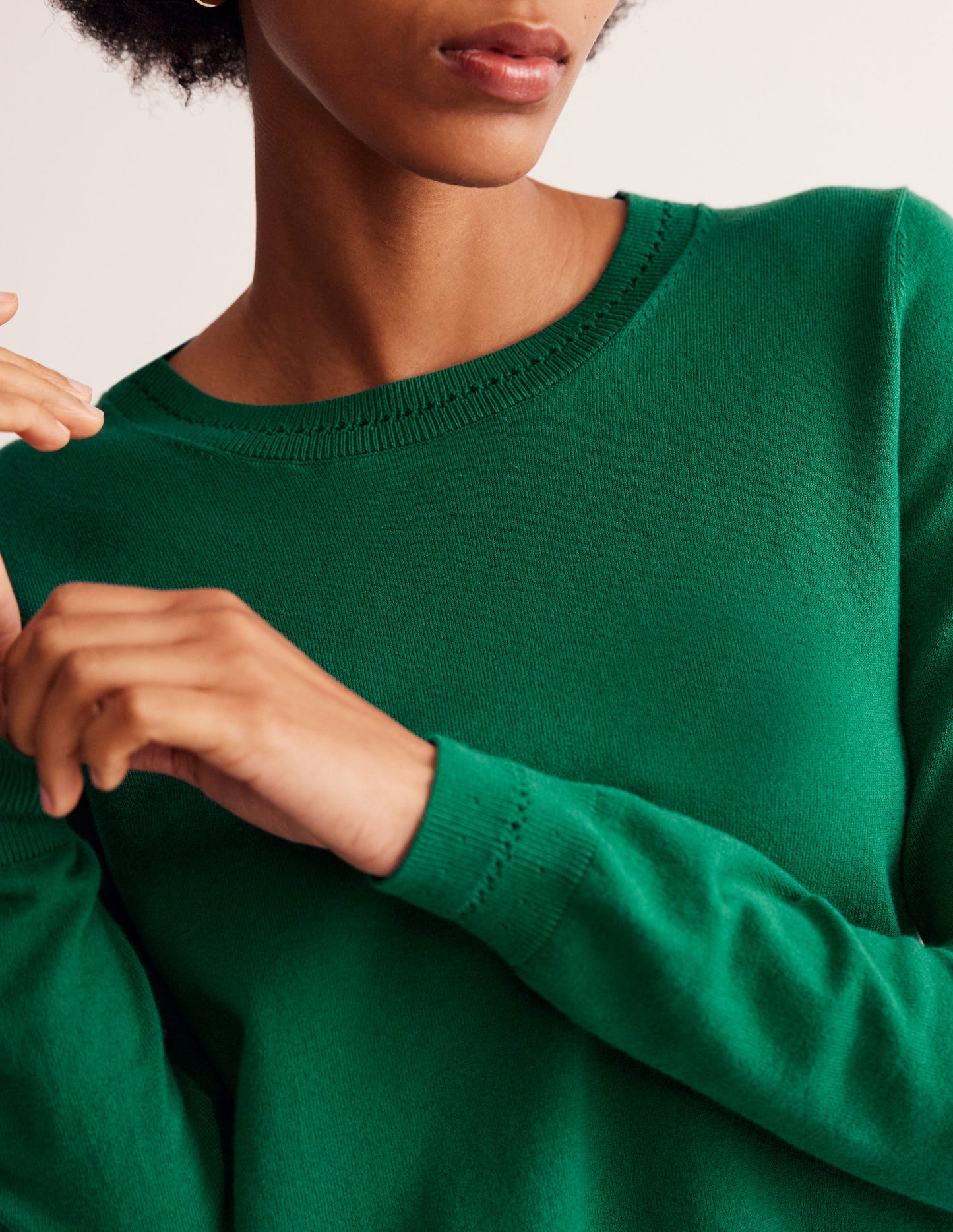 Catriona Cotton Crew Sweater-Malachite Green