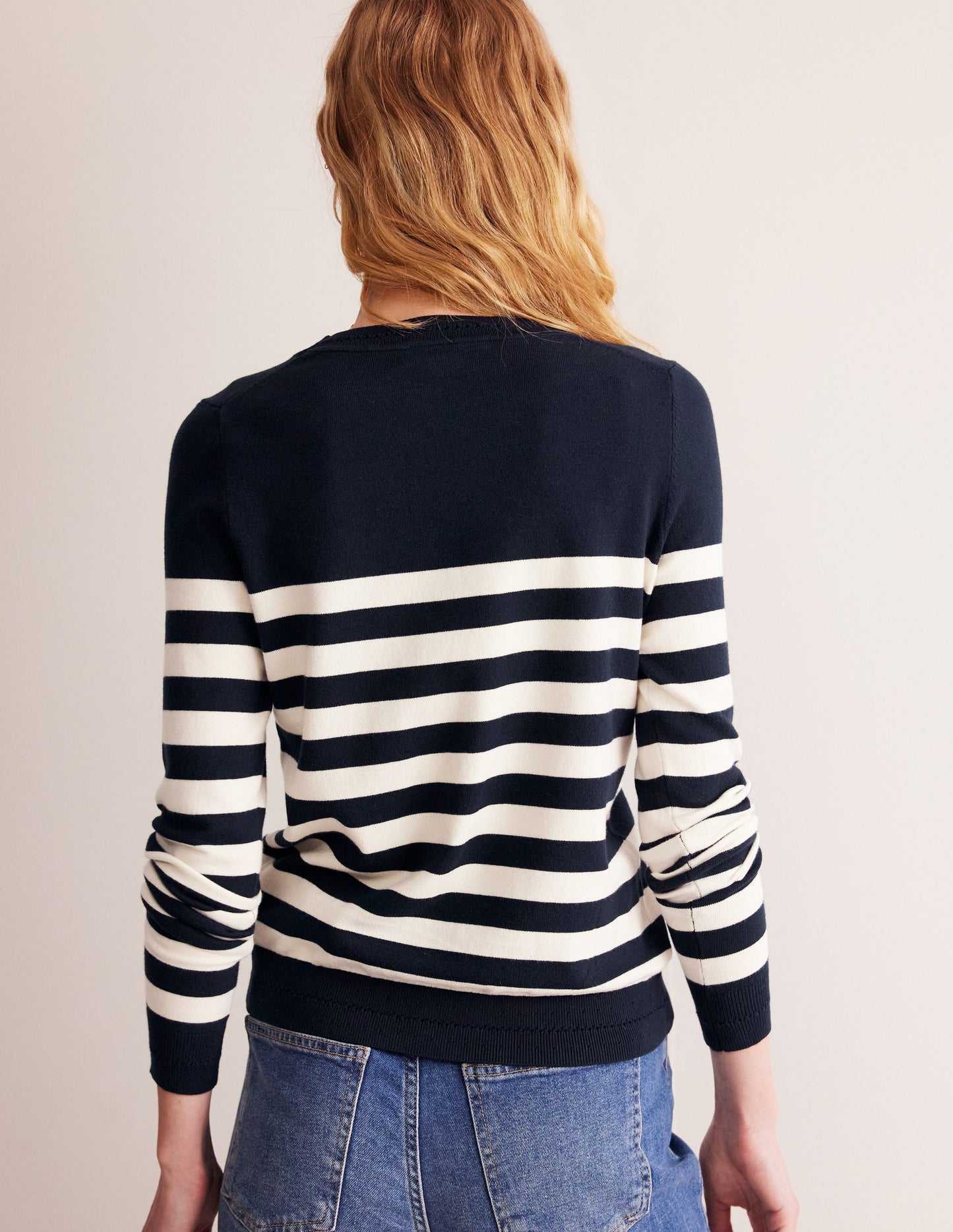 Catriona Cotton Crew Sweater-Navy/ Ivory