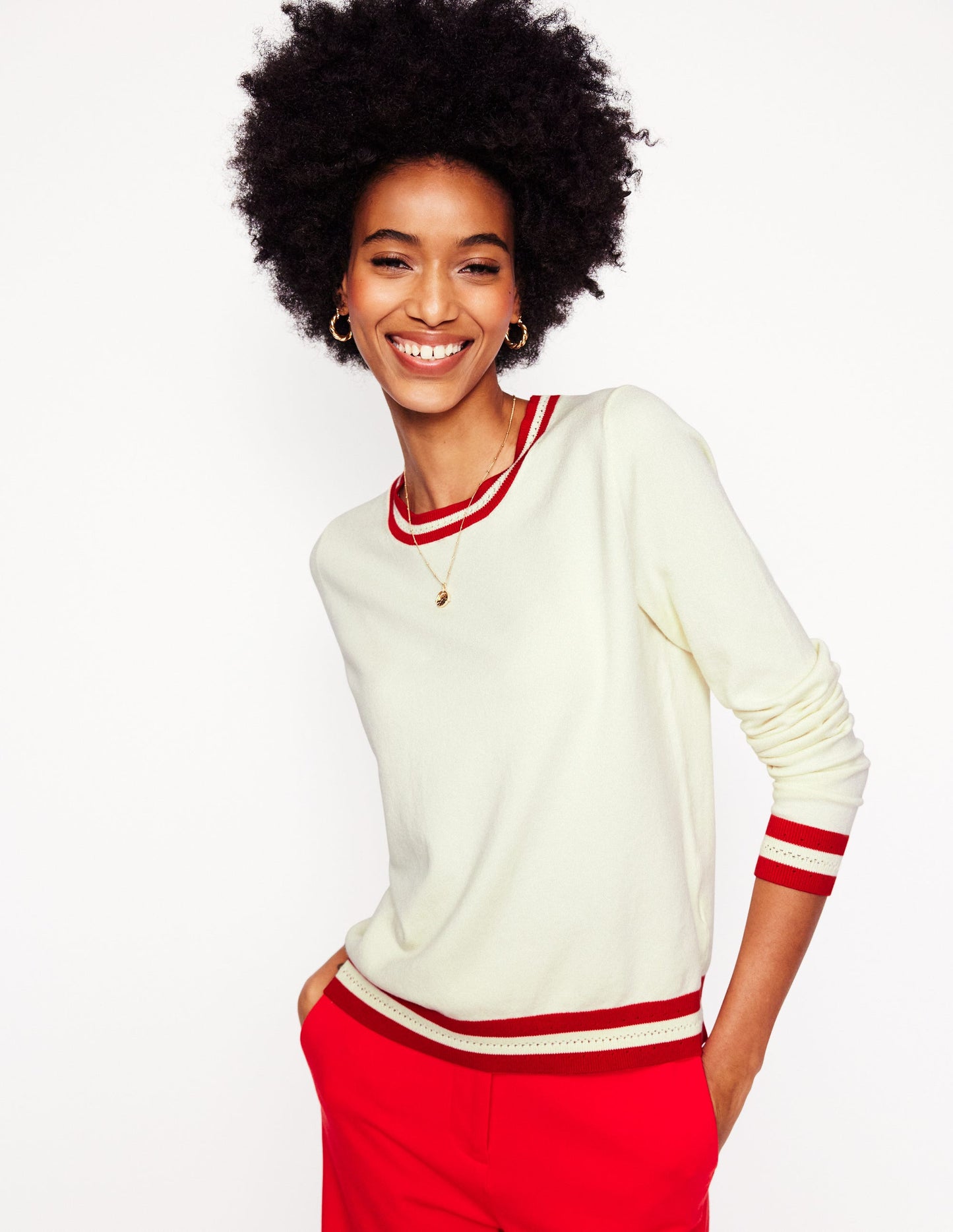 Catriona Cotton Crew Sweater-Warm Ivory