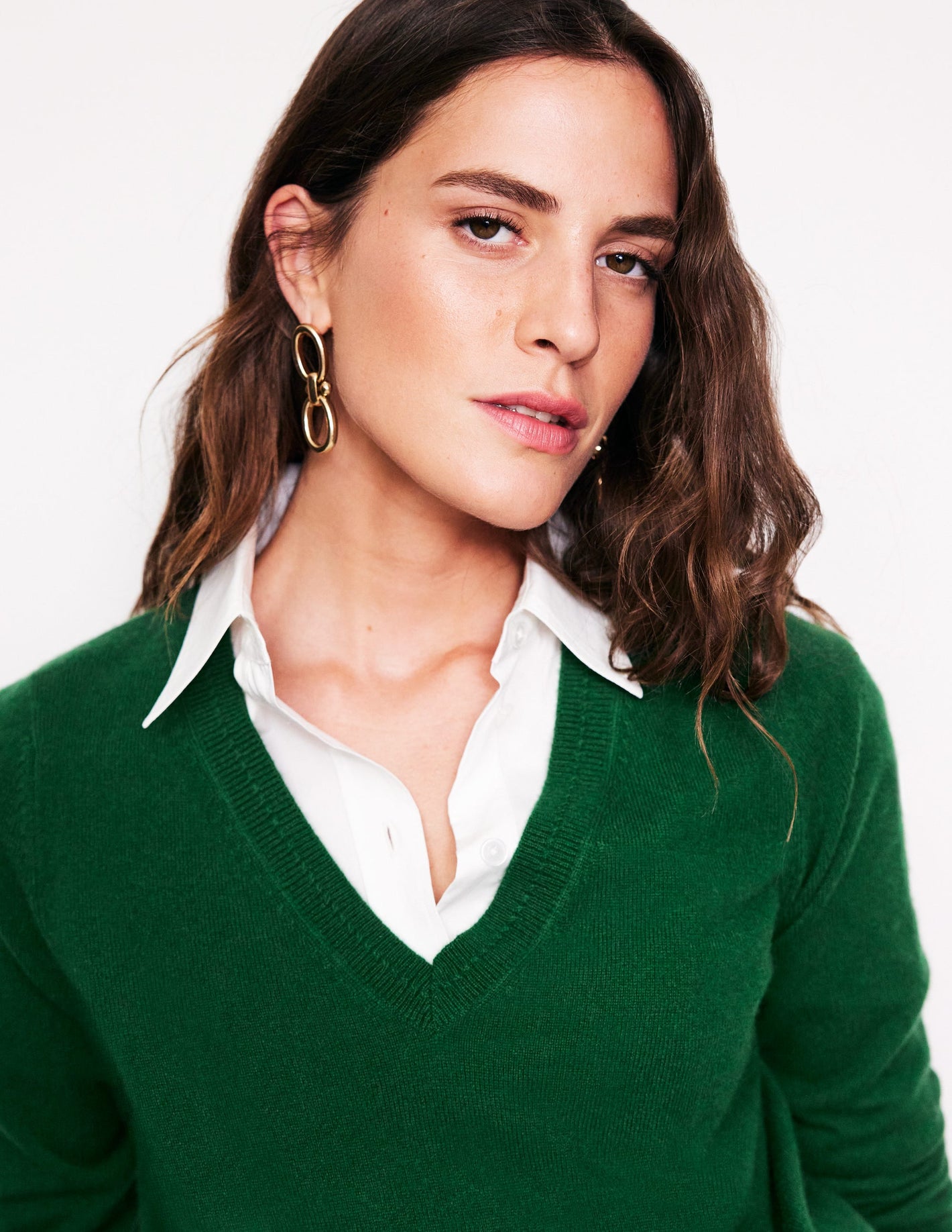 Eva Cashmere V-Neck Sweater-Pine Green