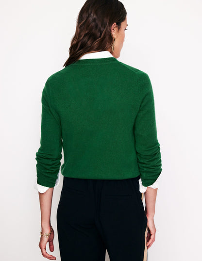 Eva Cashmere V-Neck Sweater-Pine Green