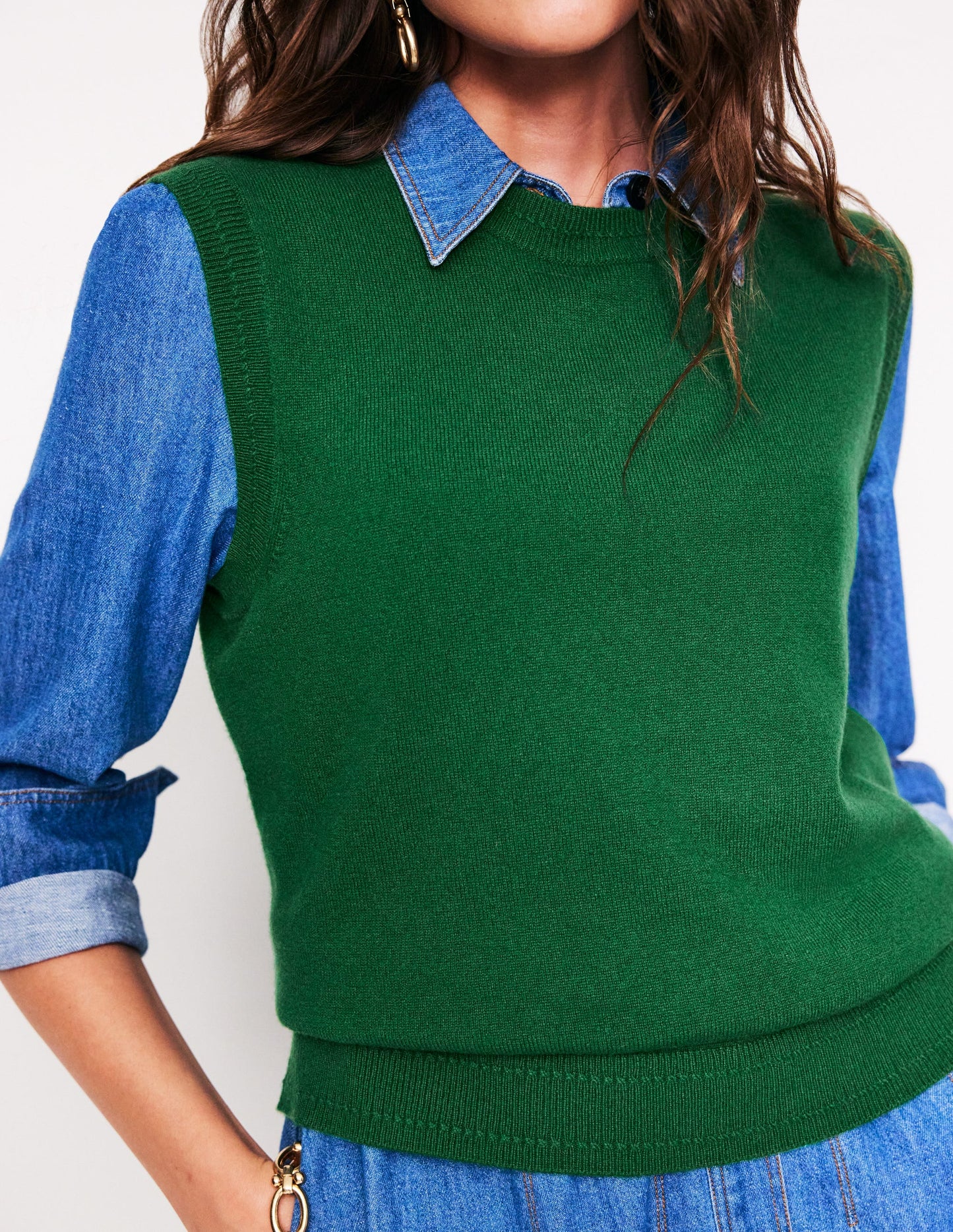 Eva Cashmere Vest-Pine Green