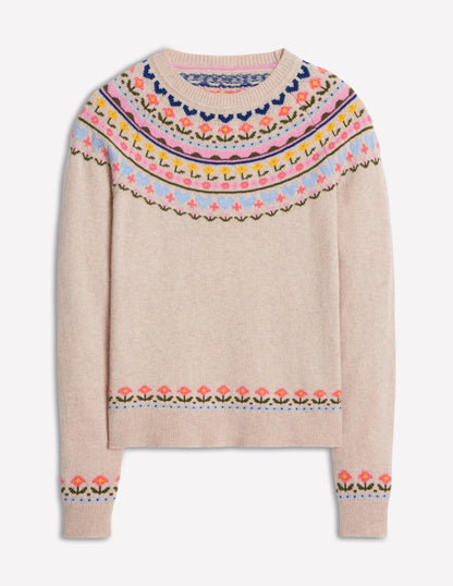 Edie Fair Isle Sweater-Oatmeal Melange, Heart Flower