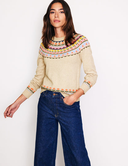 Edie Fair Isle Sweater-Oatmeal Melange, Heart Flower