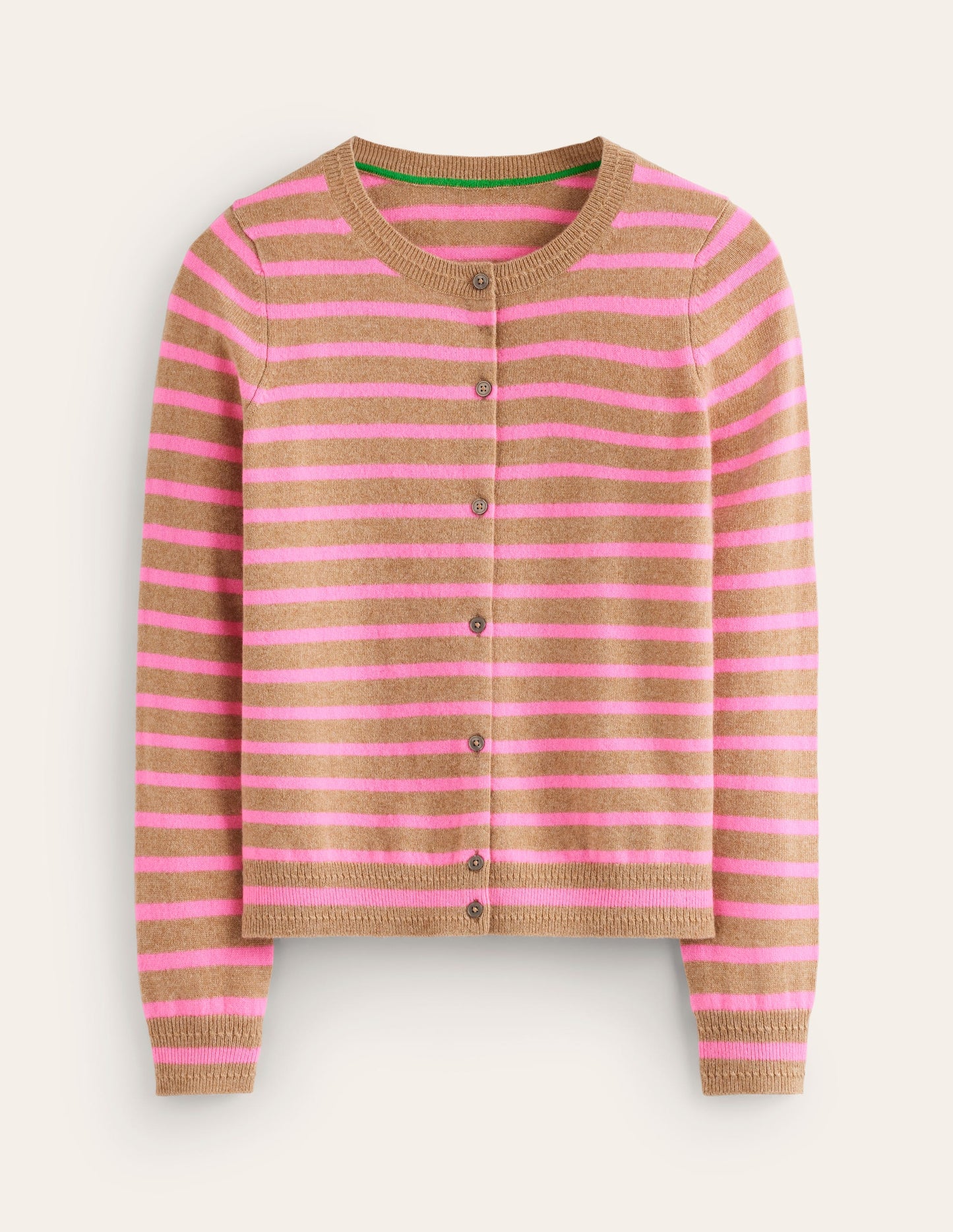 Eva Cashmere Crew Cardigan-Camel Melange/ Fluro Pink