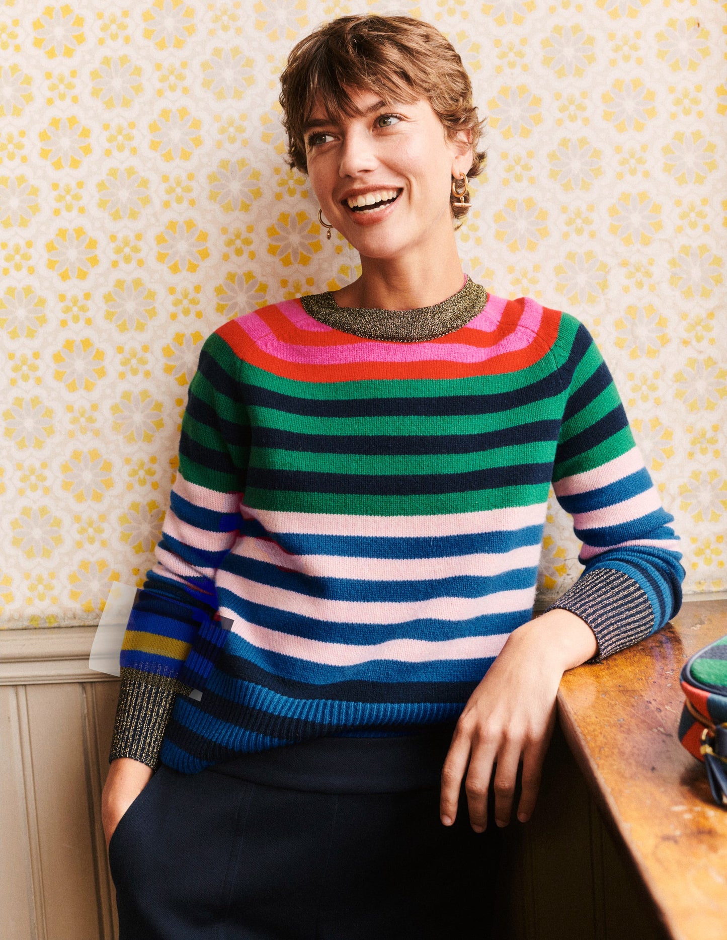 Olivia Merino Sweater-Multi, Rainbow Stripe