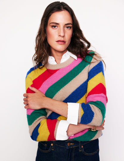 Fluffy Diagonal Stripe Sweater-Multi, Rainbow