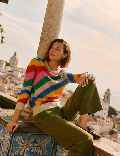 Fluffy Diagonal Stripe Sweater-Multi, Rainbow