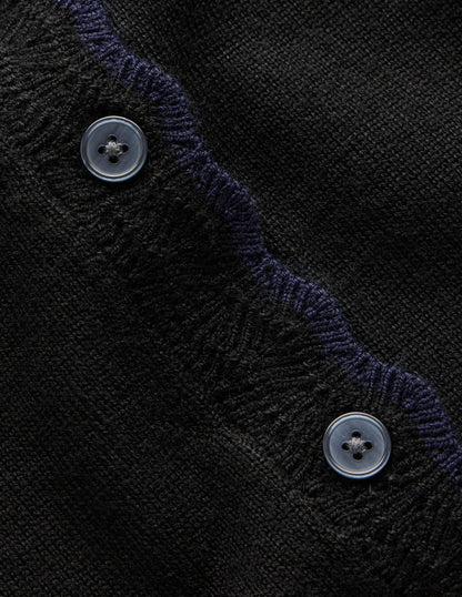 Merino Scalloped Cardigan-Black