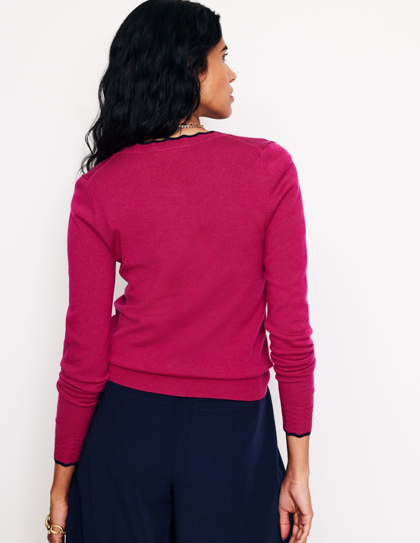 Merino Scalloped Cardigan-Cherry Jam Pink