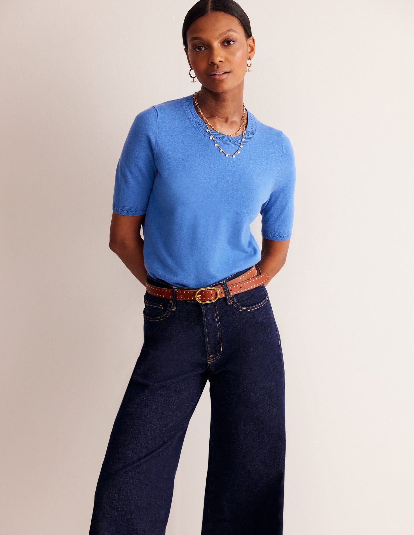 Catriona Cotton Crew T-shirt-Blue Jay