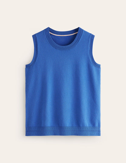 Catriona Crew Neck Cotton Tank-Blue Jay