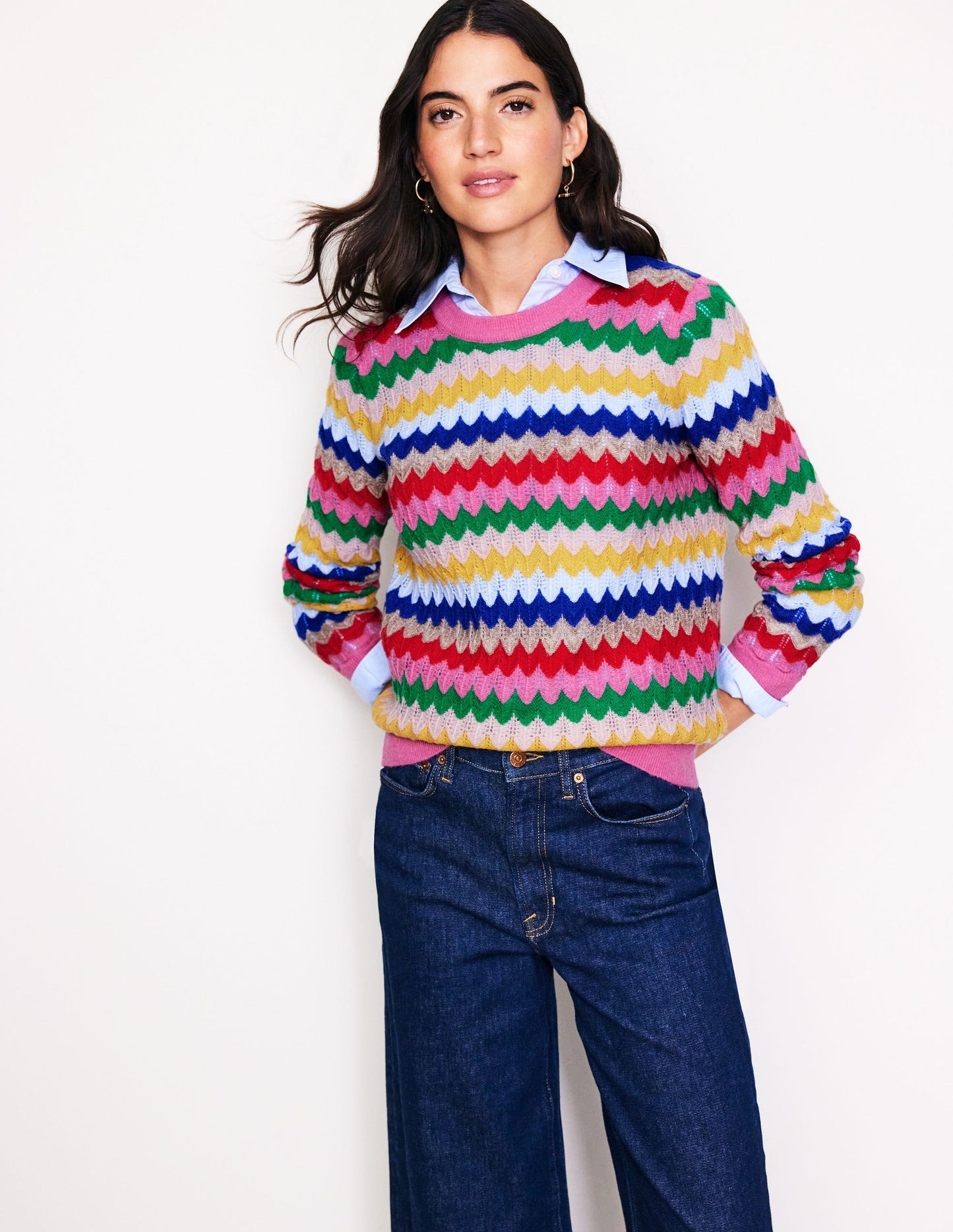 Fluffy Diagonal Stripe Sweater-Multi