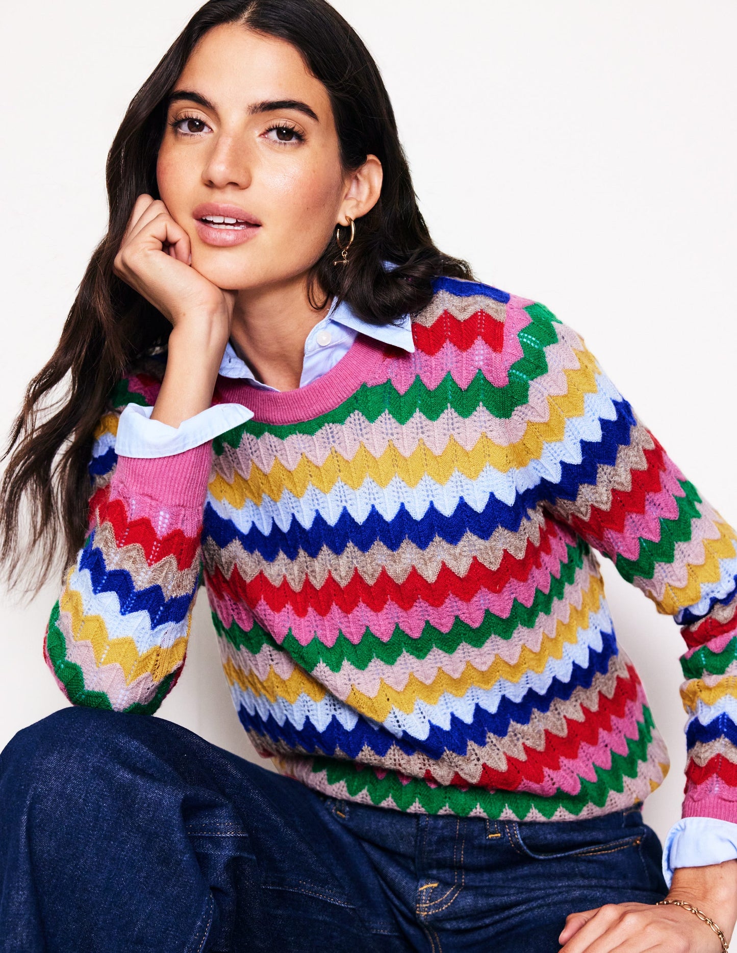 Fluffy Diagonal Stripe Sweater-Multi