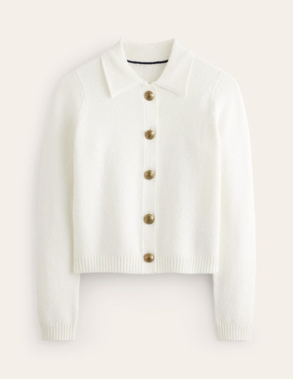 Collared Knitted Cardigan-Warm Ivory