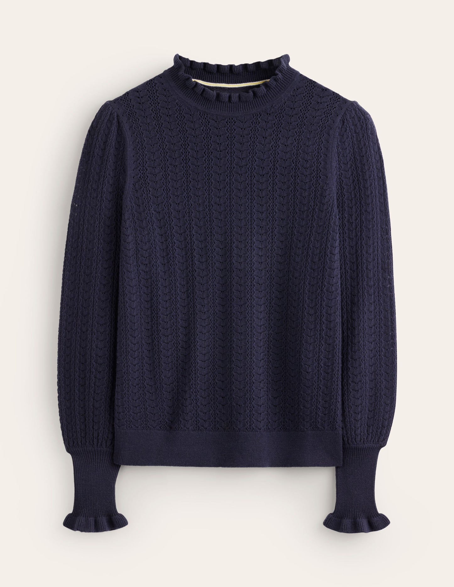 Tia Pointelle Frilled Sweater-Navy