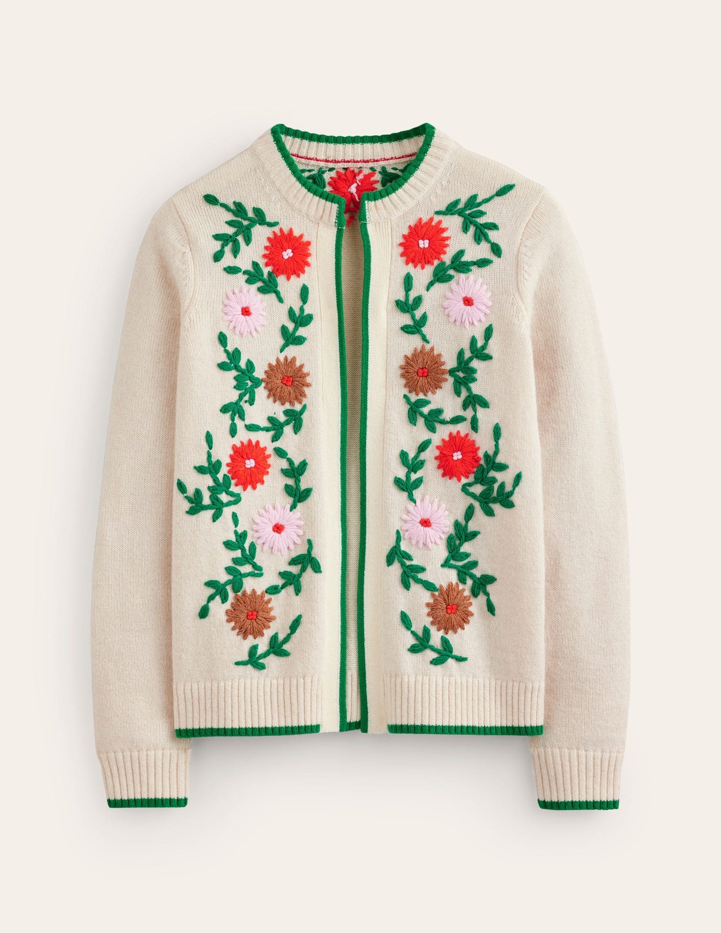 Flower Embroidered Cardigan-Warm Ivory