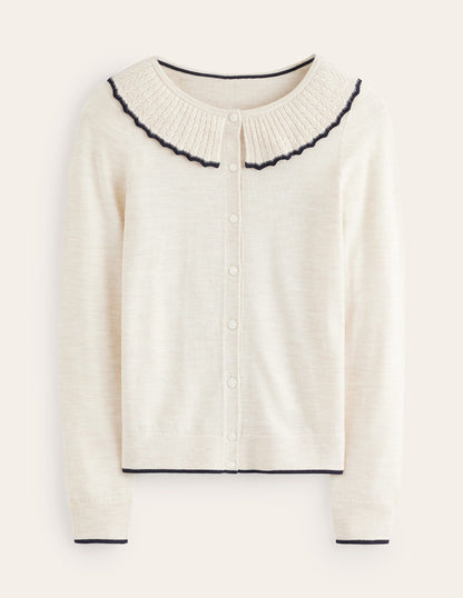 Frill Collared Cardigan-Oatmeal Melange