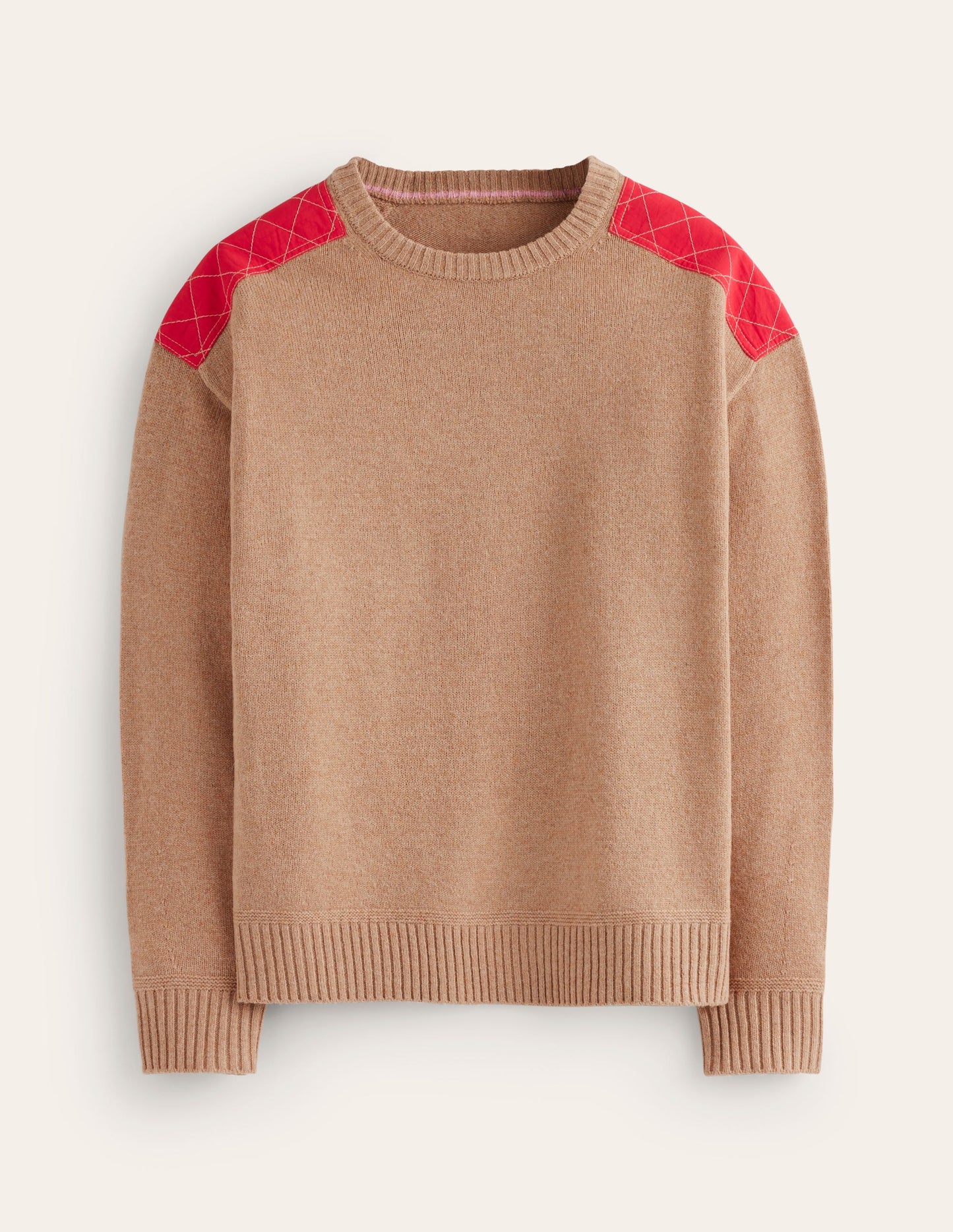 Quilted Patch Jumper-Camel Melange