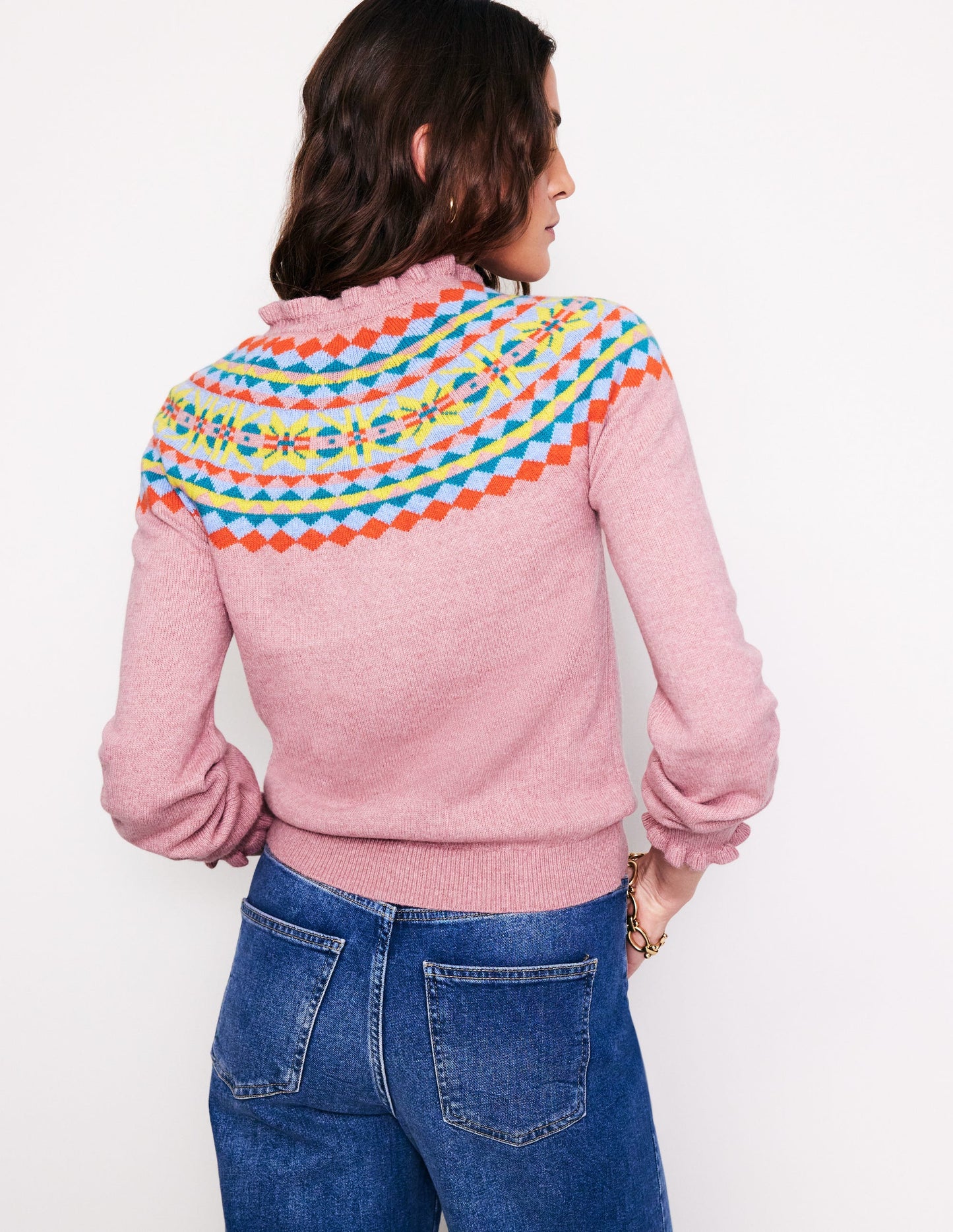 Fae Fair Isle Frilled Cardigan-Old Rose Pink