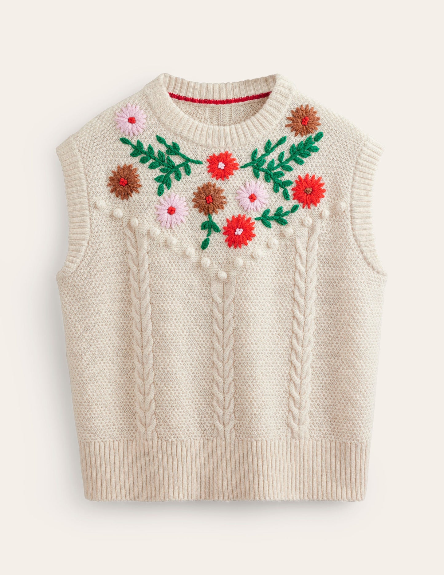 Embroidered Cable Sweater Vest-Warm Ivory