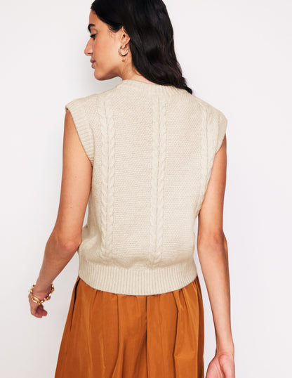 Embroidered Cable Sweater Vest-Warm Ivory