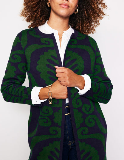 Edge to Edge Coatigan-Pine, Floral Birdseye Jacquard