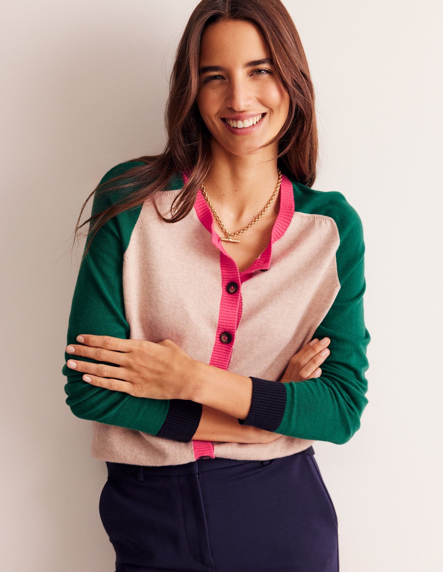 Meg Saddle Sleeve Cardigan-Chinchilla, Colourblock