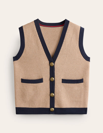 Holly Knitted Waistcoat-Camel Melange